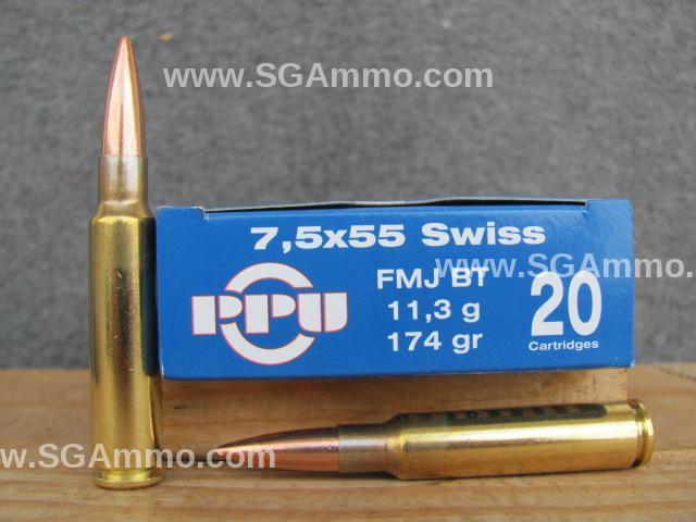 200 Round Case - 7.5x55 Swiss 174 Grain FMJ Prvi Partizan Ammo - PP7SF